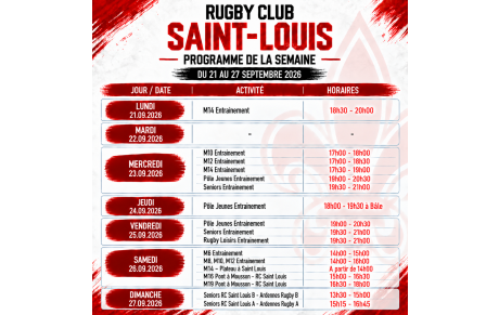 PROGRAMME SEMAINE 21 AU 27.09.2026