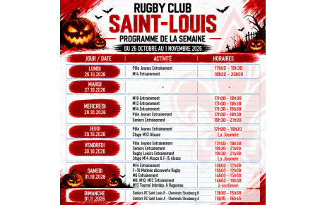PROGRAMME SEMAINE 26.10 AU 01.11.2026